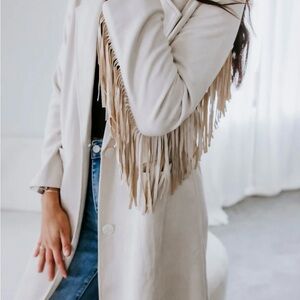 Fringe Detail suede Cream Coat